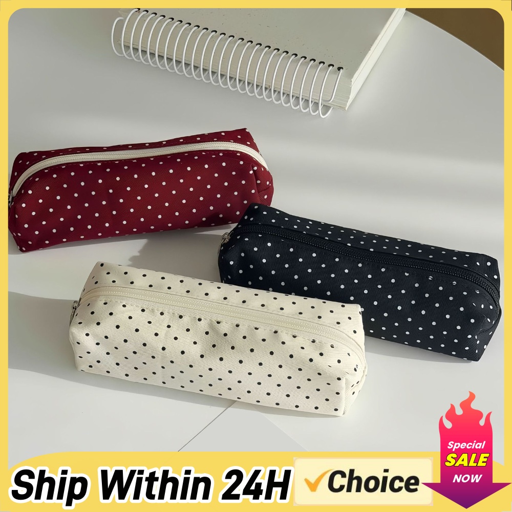 Aesthetic Large Pencil Case Pouch - Kotak Pensil Polka Dot Lucu, Kantong