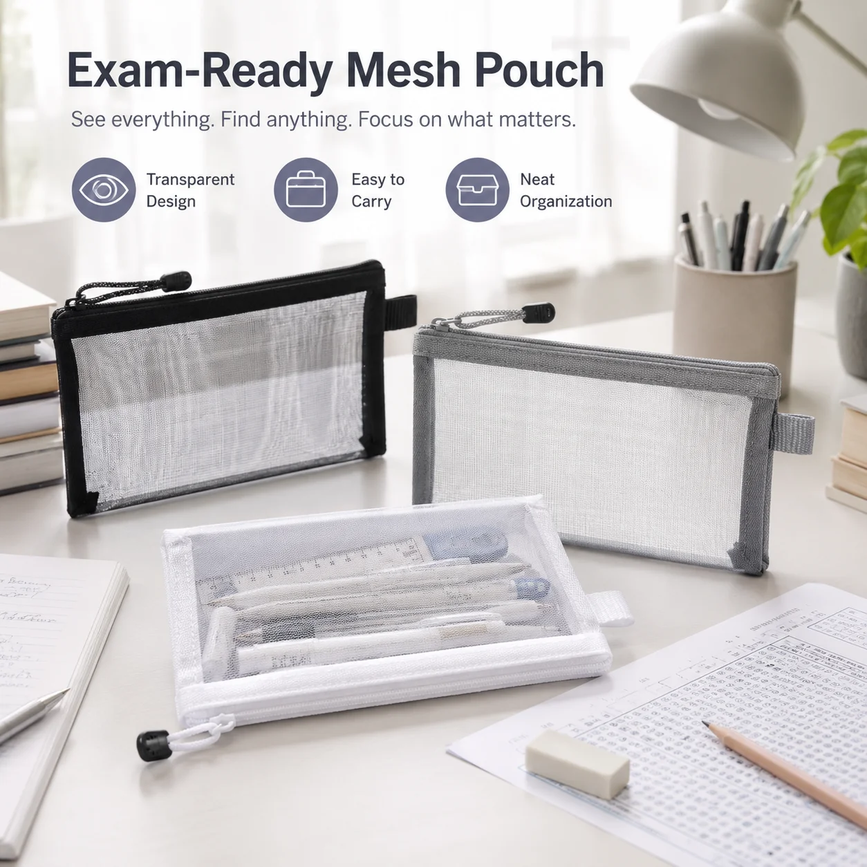 Clear Mesh Pencil Pouch For Exam - Tas Pena Jala Transparan, Tempat Pensil