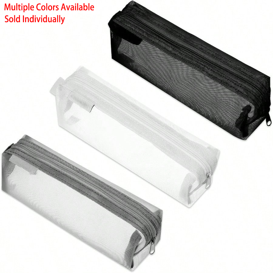 Clear Mesh Pencil Pouch For Exam - Kotak Pensil Transparan Minimalis, Kantong Pena