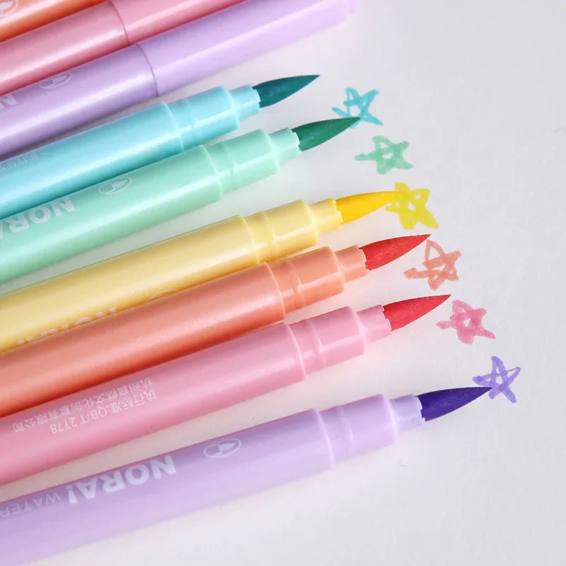 Pastel Highlighter Set Double Ended - 6 buah/set pena kuas Highlighter Kawaii