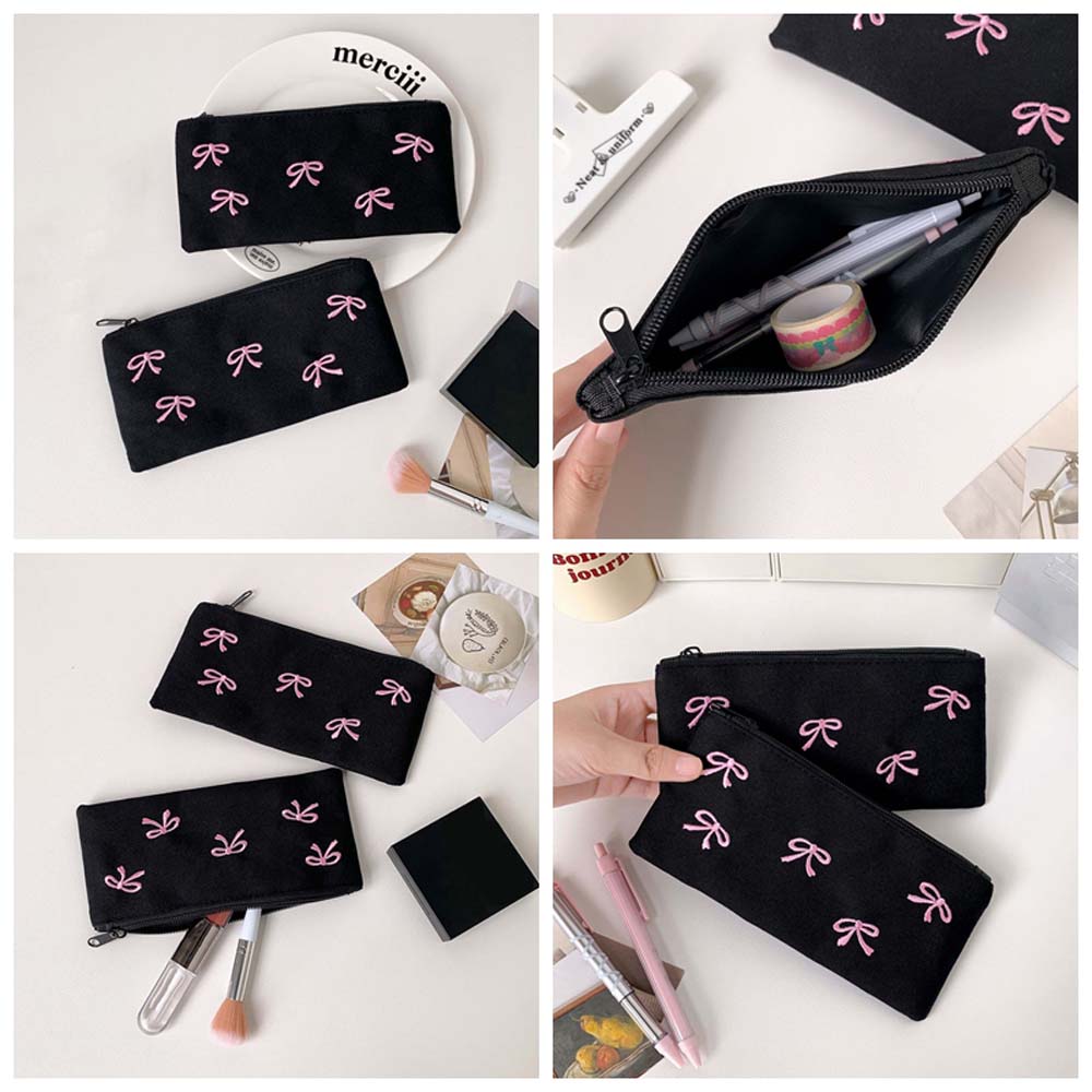Aesthetic Large Pencil Case Pouch - Tas Alat Tulis Bowknot Bow Kapasitas