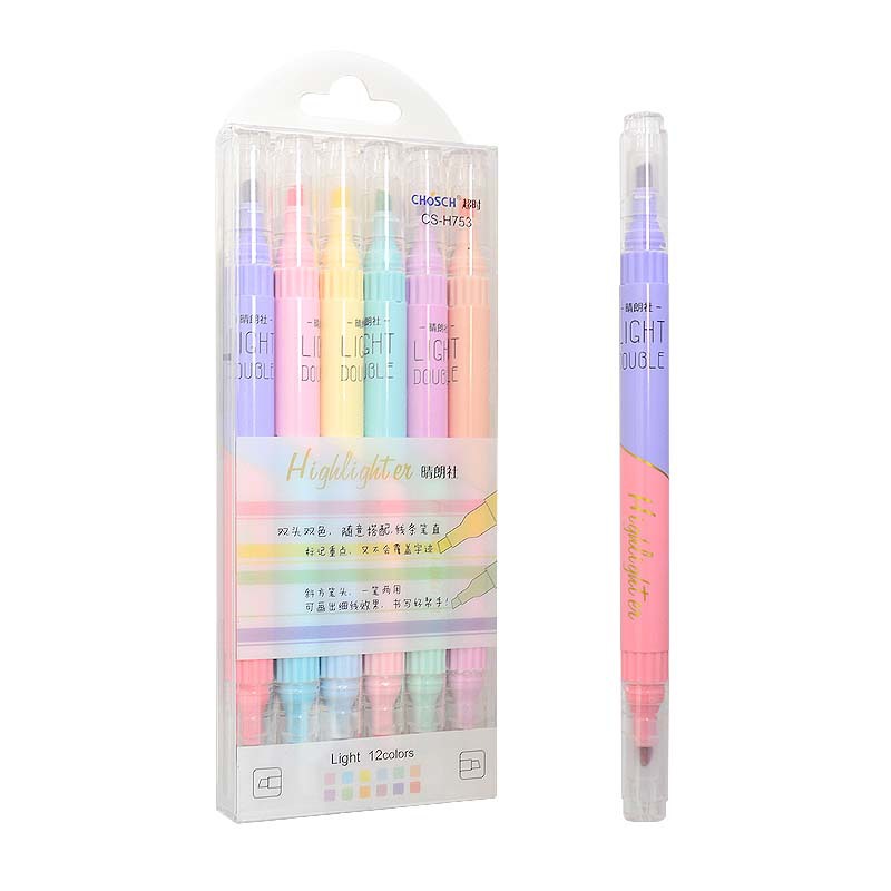 Pastel Highlighter Set Double Ended - 6 Buah Pena Highlighter Ujung Ganda