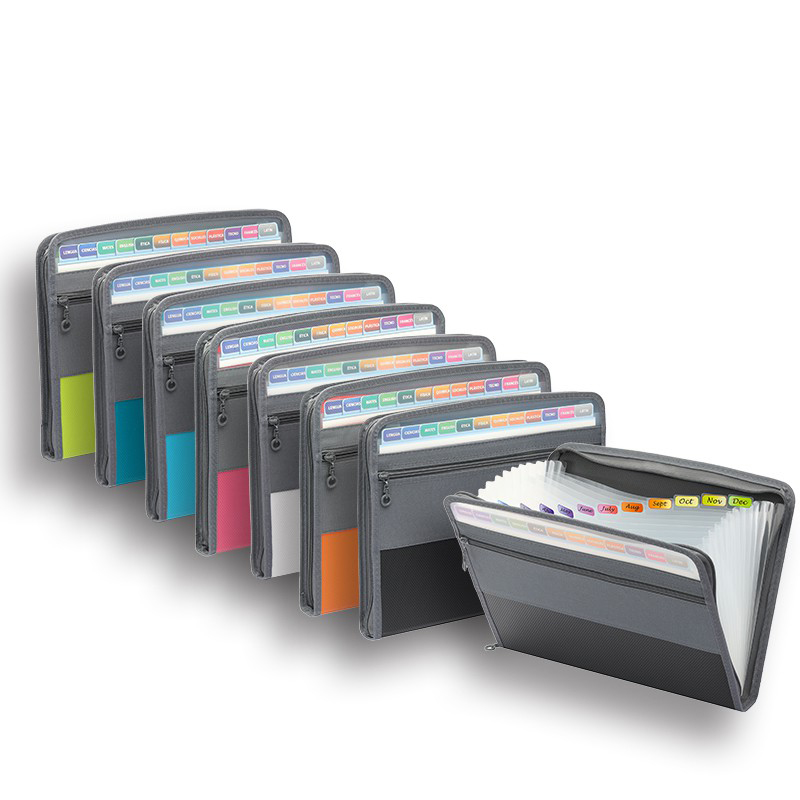 Expandable Accordion File Folder 13 Pockets - Pengatur File akordion dengan ritsleting aman,