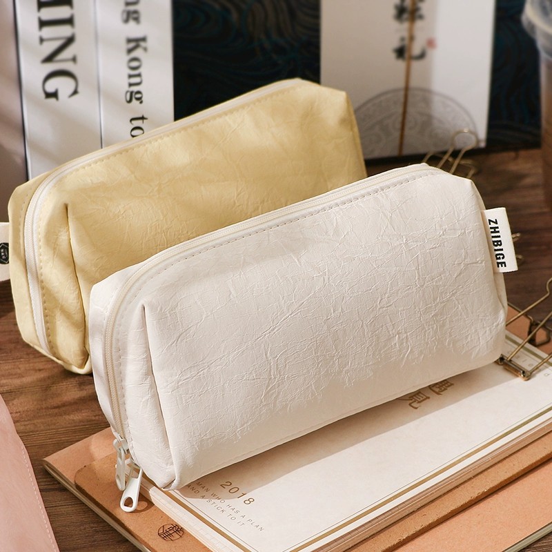 Aesthetic Large Pencil Case Pouch - Kotak Pensil Kulit Krim Kawaii Tahan
