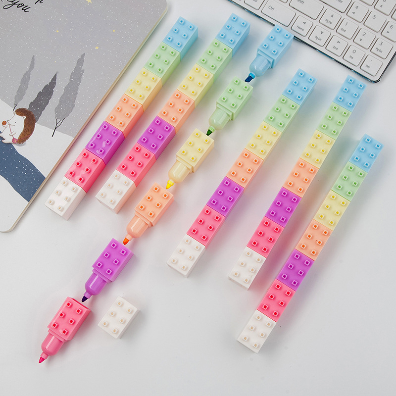 Pastel Highlighter Set Double Ended - 6 Buah Warna Pastel Tubuh Blok