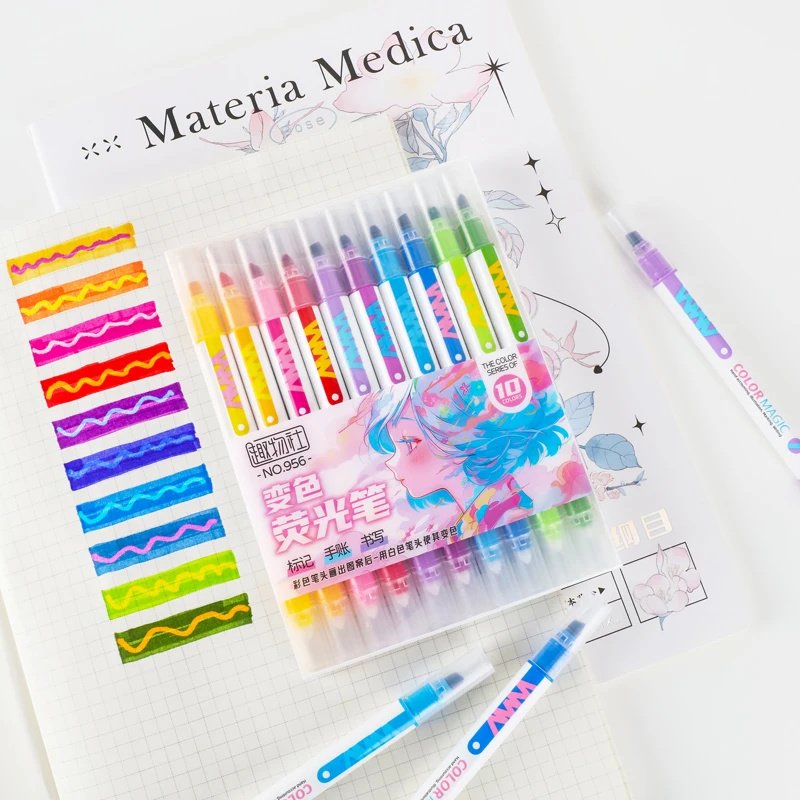 Pastel Highlighter Set Double Ended - 10 buah pena Highlighter berubah warna