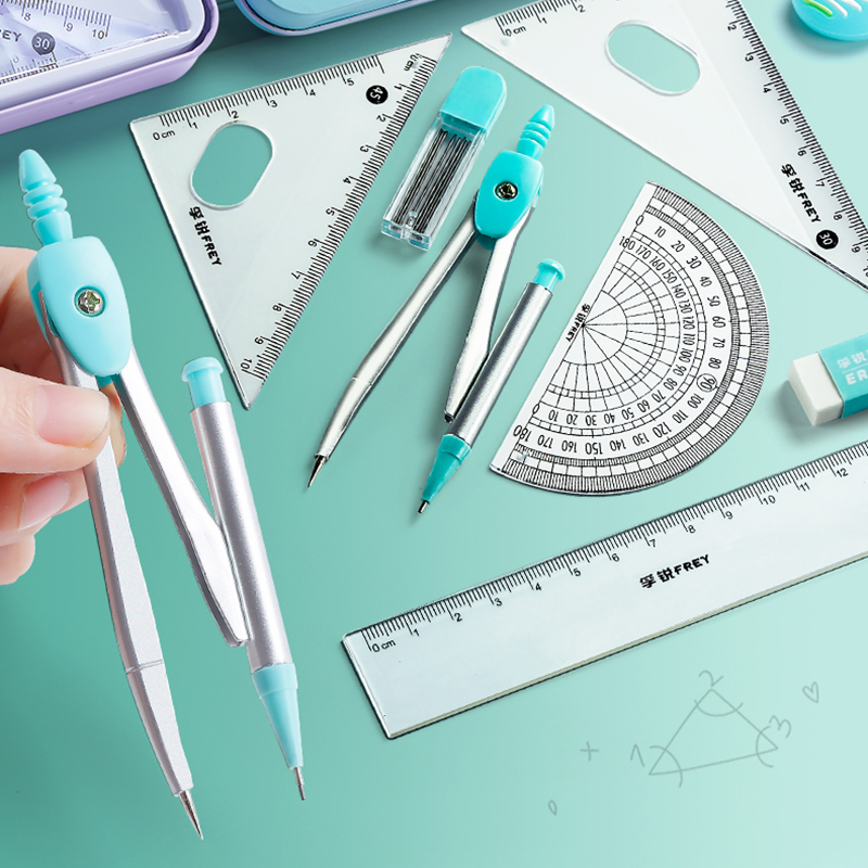 Math Geometry Set With Compass - 7 buah Set kompas baja tahan
