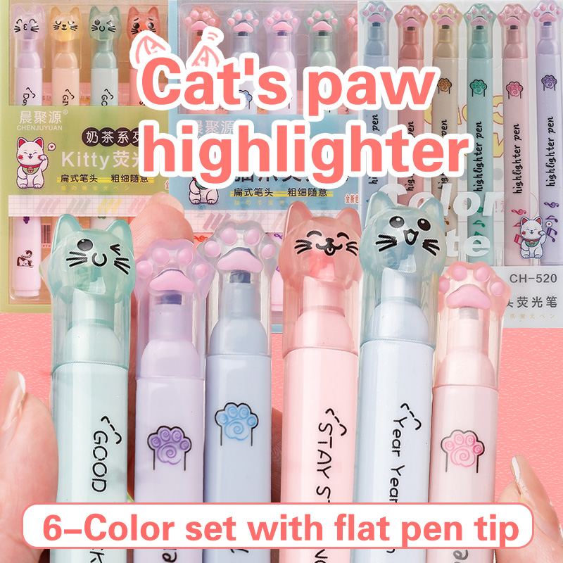 Pastel Highlighter Set Double Ended - 6 buah/pak Kawaii cakar kucing warna