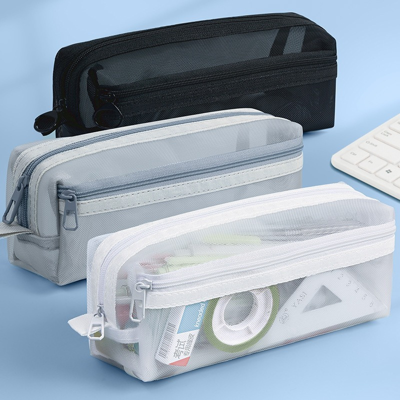Clear Mesh Pencil Pouch For Exam - Kotak Pensil Jaring Transparan Lapis Ganda