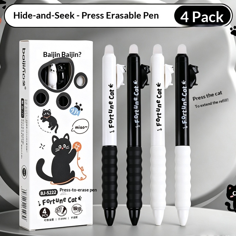 Retractable Eraser Pen Click - 4 buah Pena Gel Kucing Lucu