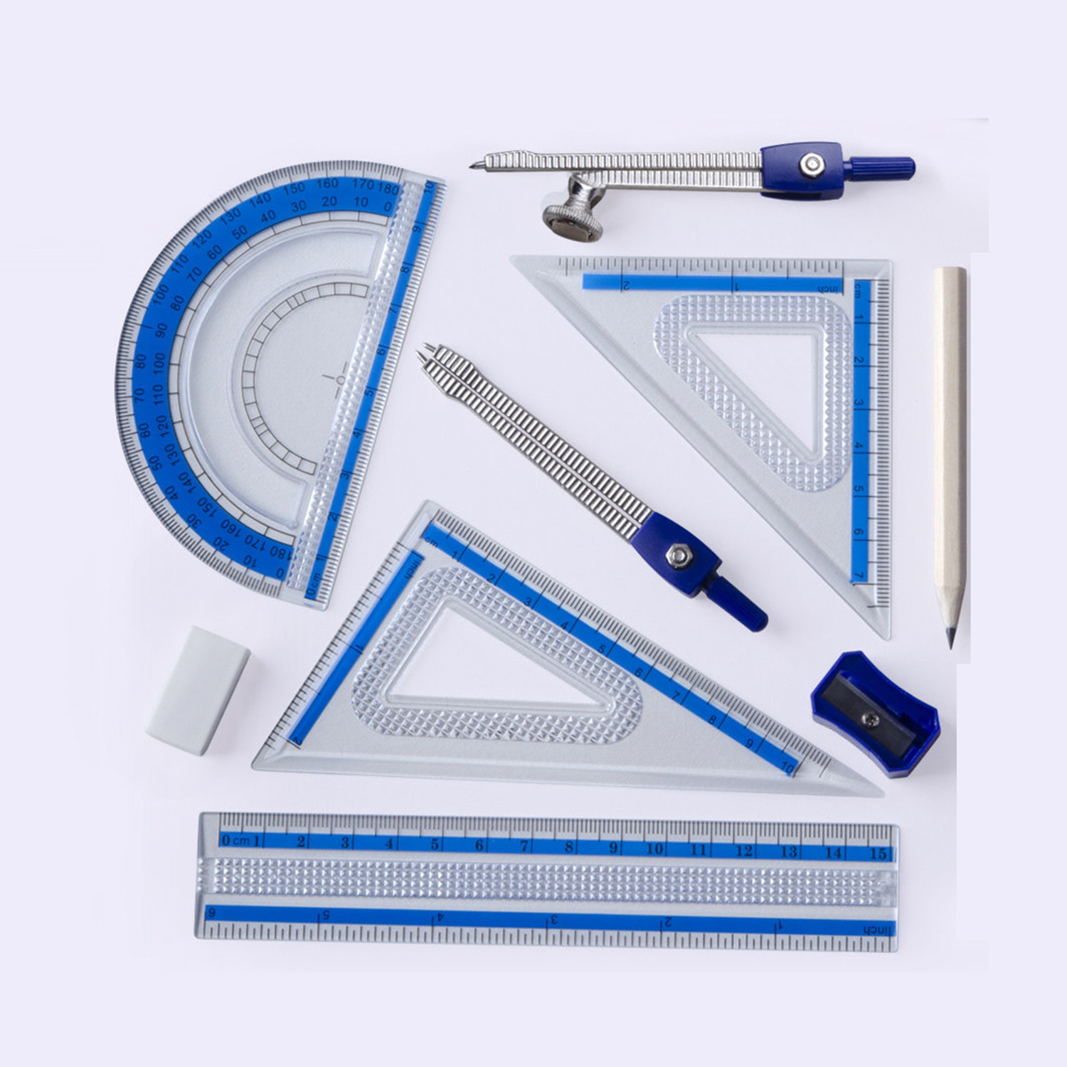 Math Geometry Set With Compass - 10 PCS Set Alat Geometri Matematika
