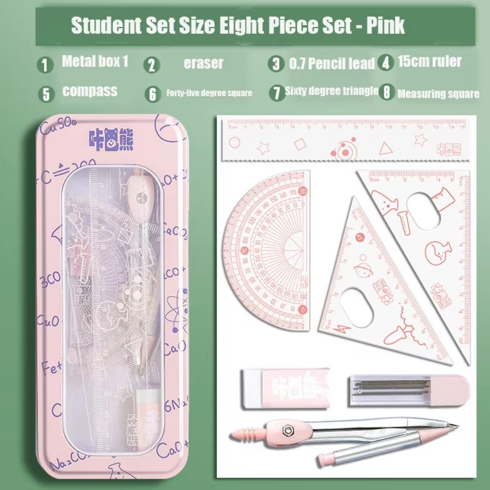 Math Geometry Set With Compass - 8Pcs/Set Set Geometri Matematika Multifungsi 0.7mm