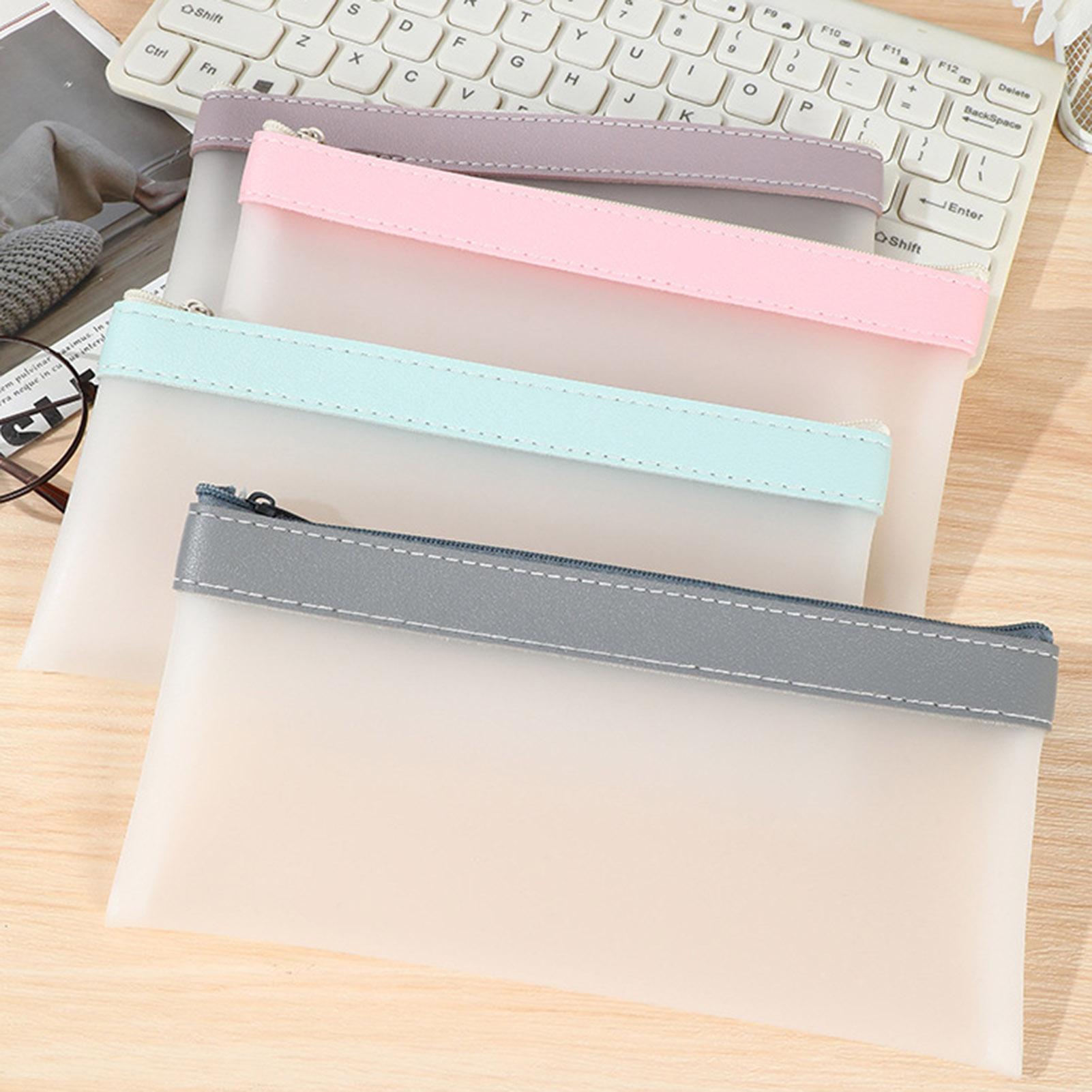 Aesthetic Large Pencil Case Pouch - Tempat pensil buram transparan, kantong kapasitas