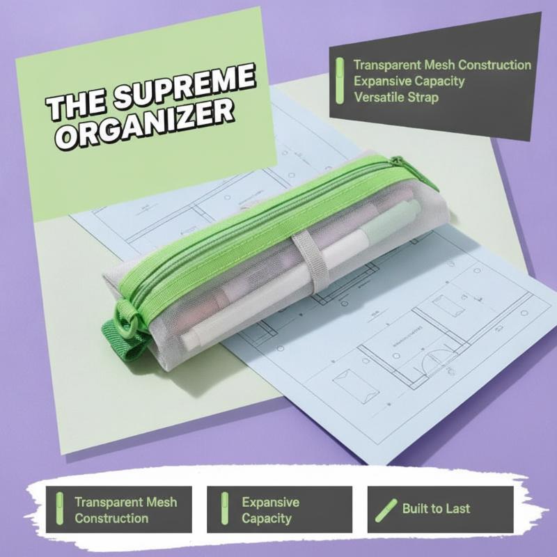 Clear Mesh Pencil Pouch For Exam - Kantong Pensil Jaring Transparan dengan Ritsleting