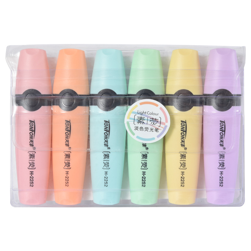 Pastel Highlighter Set Double Ended - 6 buah/set spidol ujung pahat warna