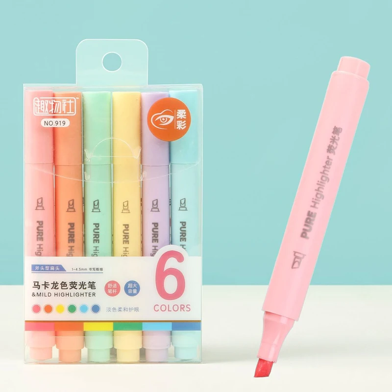 Pastel Highlighter Set Double Ended - 6Pcs/set Pena Highlighter Warna Pastel Macaron,
