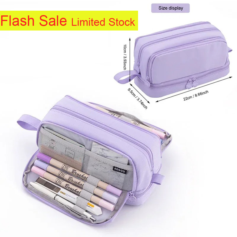 Aesthetic Large Pencil Case Pouch - Kotak Pensil Kapasitas Besar 4 Kompartemen,