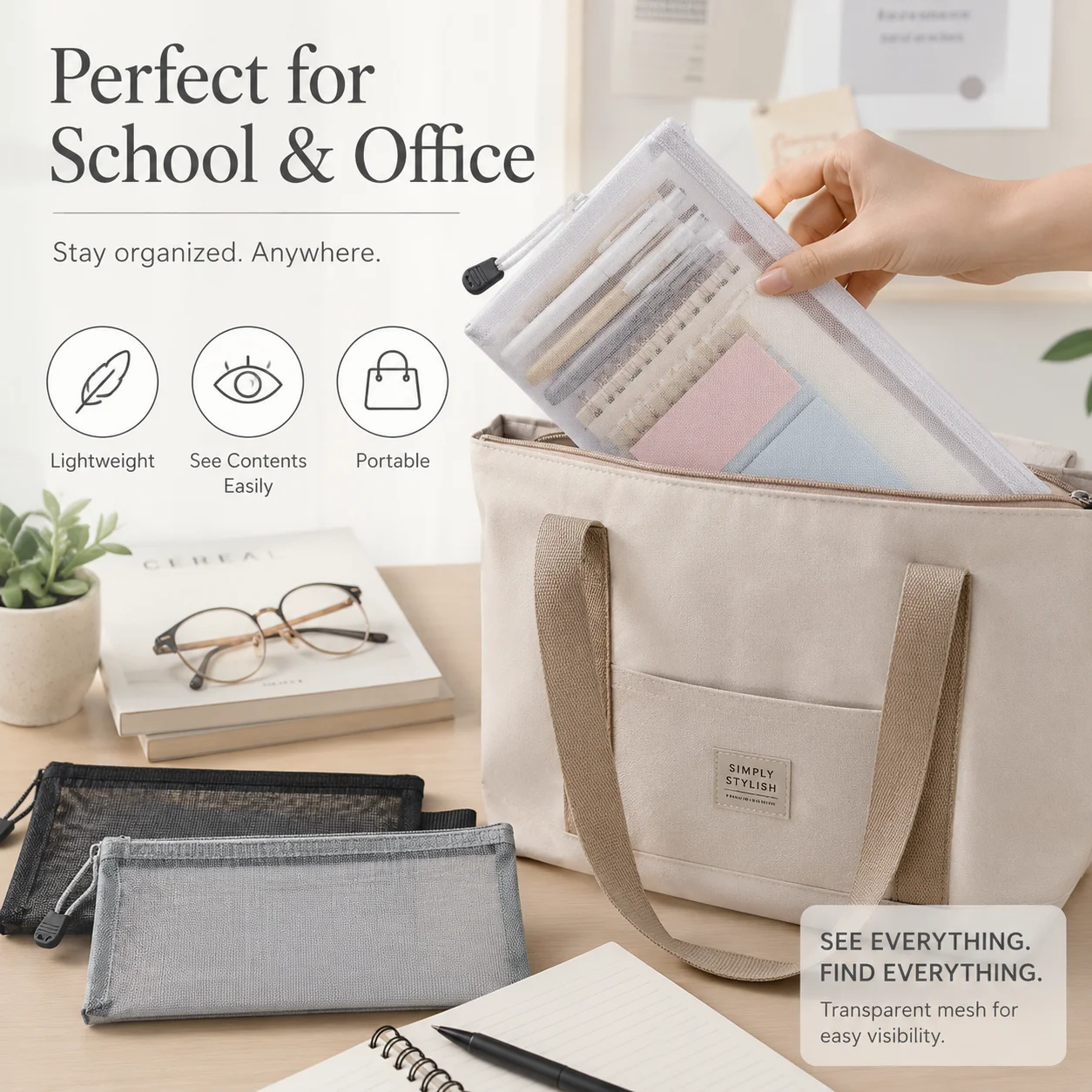 Tas Pena Jala Transparan, Temp - Clear Mesh Pencil Pouch For Exam ulasan dan harga