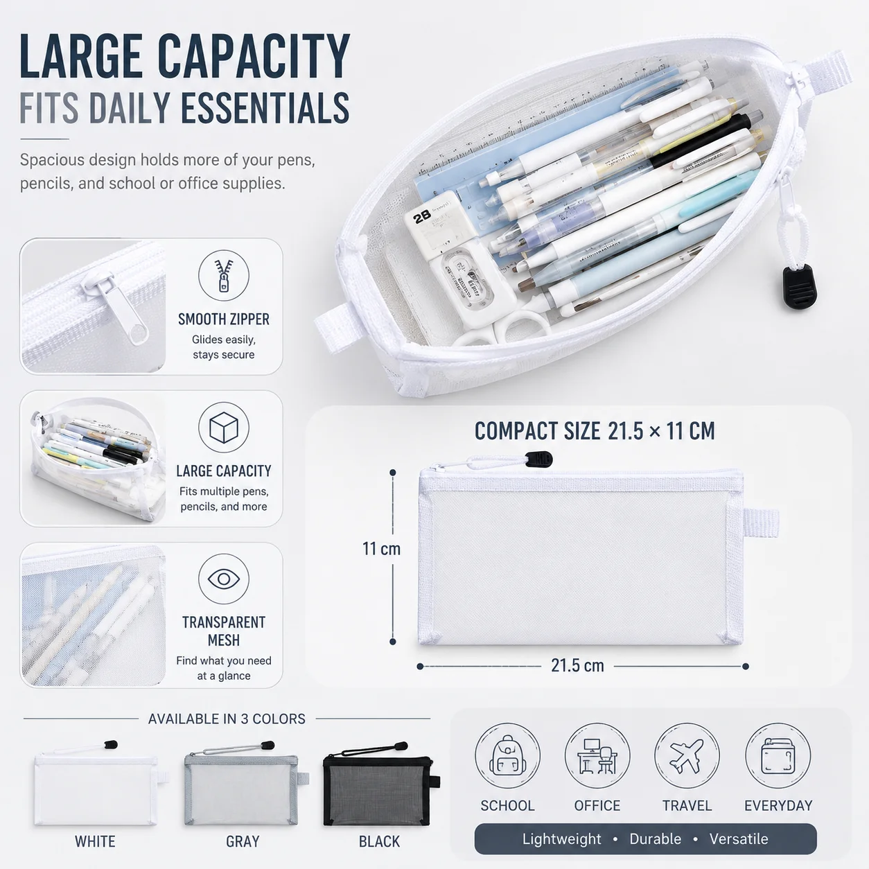 Tas Pena Jala Transparan, Temp - Clear Mesh Pencil Pouch For Exam ulasan dan harga