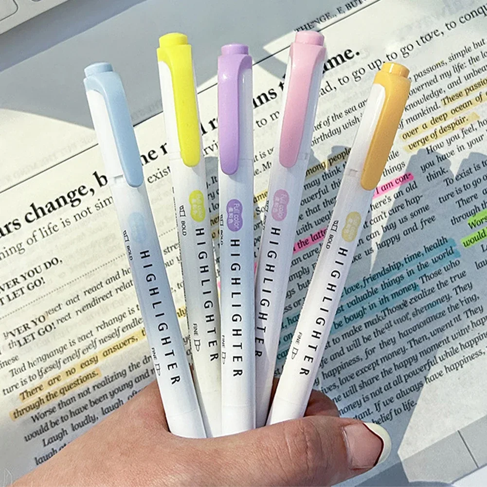 5 buah Pastel Highlighter warn - Pastel Highlighter Set Double Ended ulasan dan harga