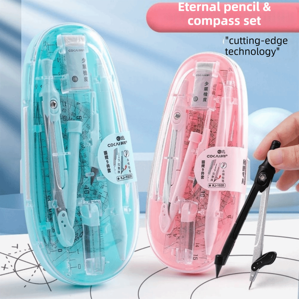 9Pcs/Set Penggaris Lurus Alat  - Math Geometry Set With Compass ulasan dan harga