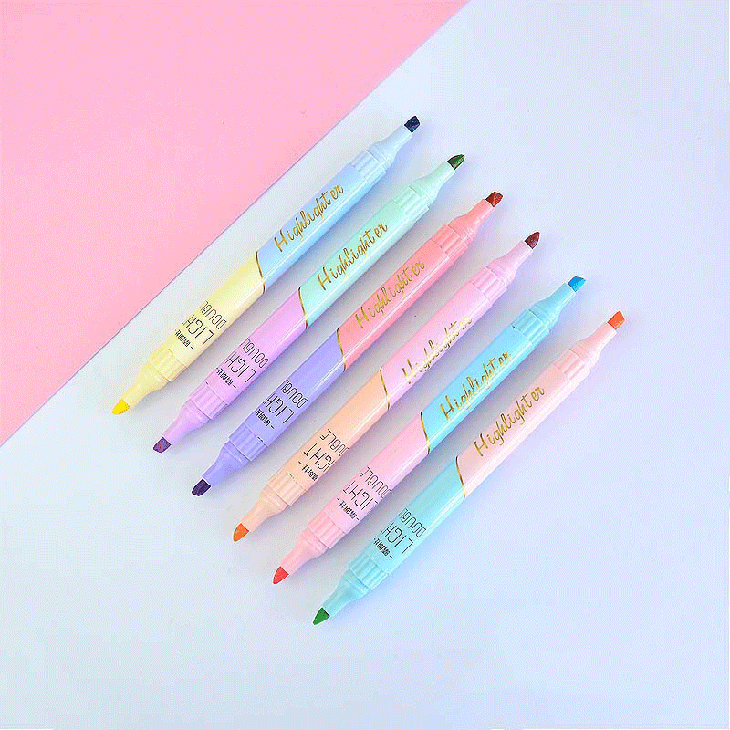 6 Buah Pena Highlighter Ujung  - Pastel Highlighter Set Double Ended ulasan dan harga