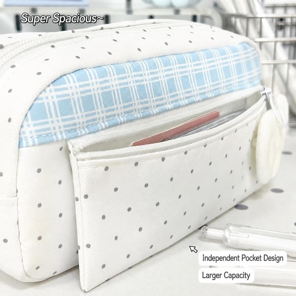 Kotak Pensil Polka Dot Plaid E - Aesthetic Large Pencil Case Pouch ulasan dan harga