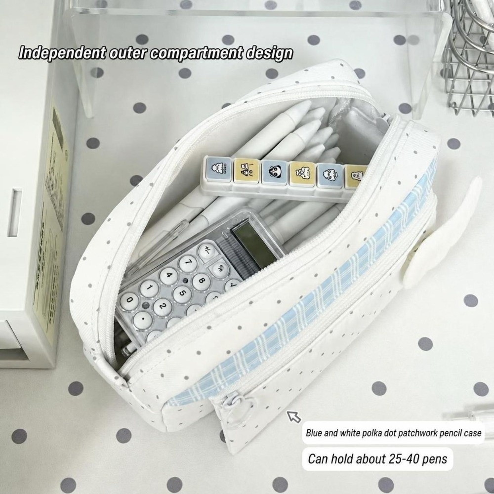 Kotak Pensil Polka Dot Plaid E - Aesthetic Large Pencil Case Pouch ulasan dan harga