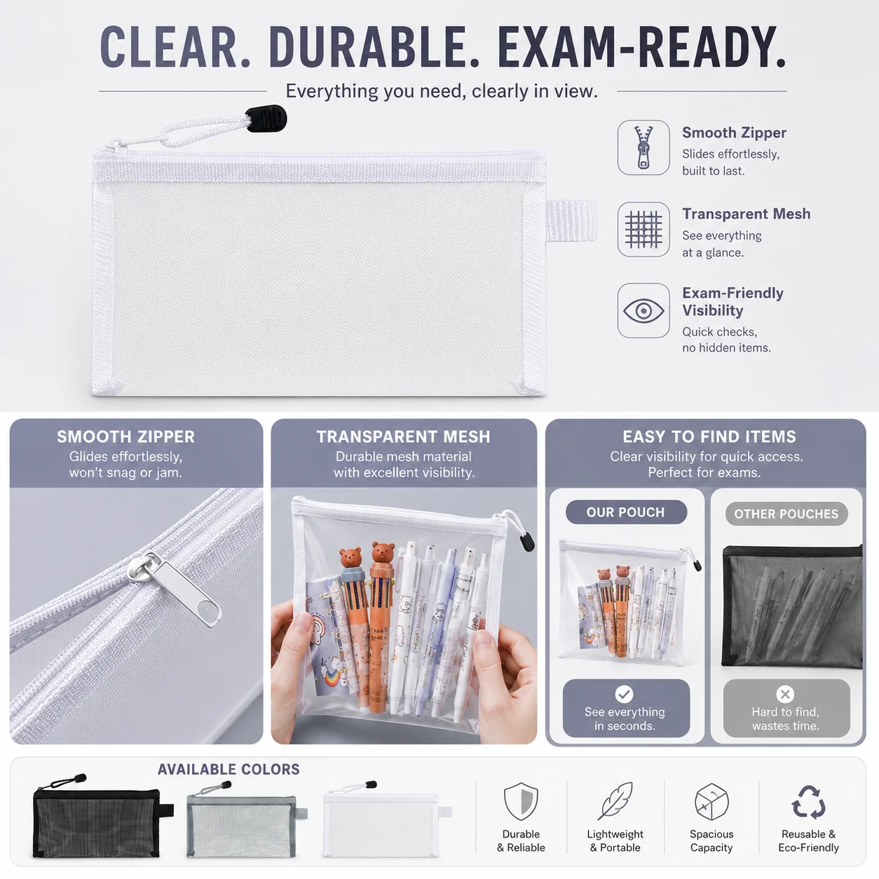 Kotak Pensil Jaring Transparan - Clear Mesh Pencil Pouch For Exam ulasan dan harga