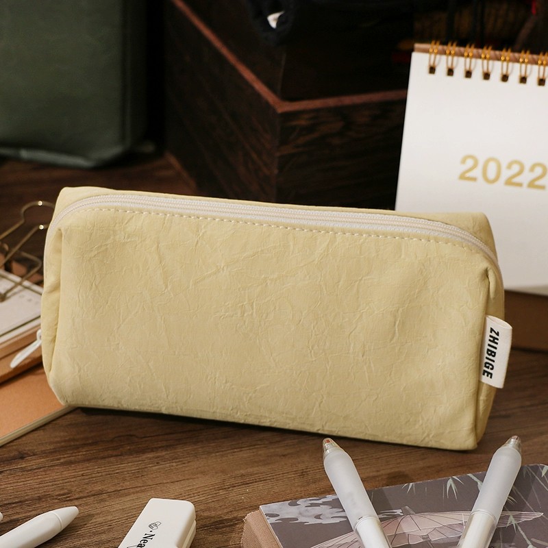 Kotak Pensil Kulit Krim Kawaii - Aesthetic Large Pencil Case Pouch ulasan dan harga