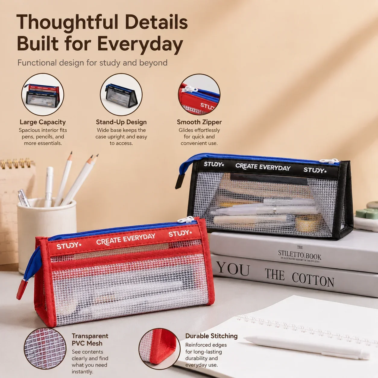 Kotak Pensil Transparan, Kanto - Aesthetic Large Pencil Case Pouch ulasan dan harga