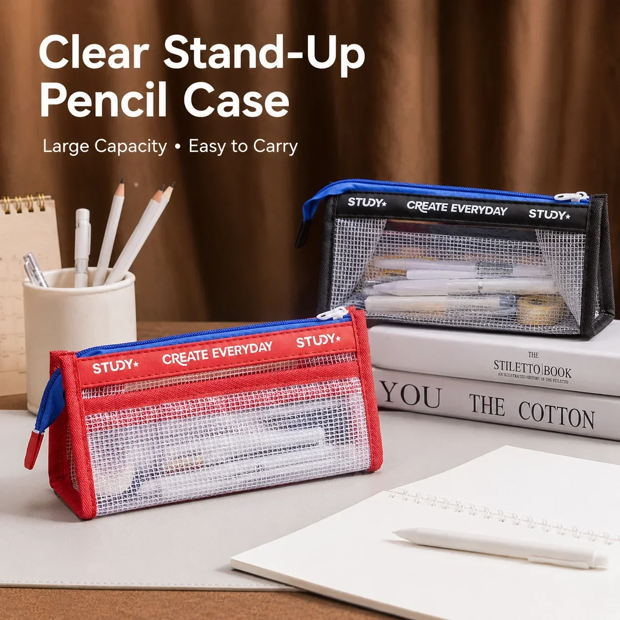 Kotak Pensil Transparan, Kanto - Aesthetic Large Pencil Case Pouch ulasan dan harga