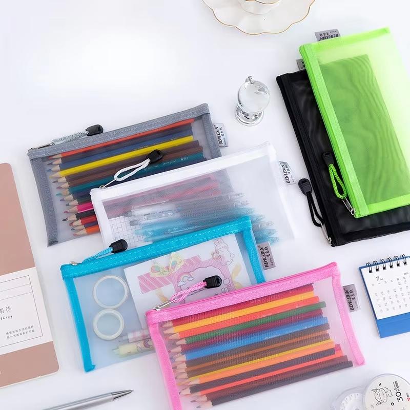 Kantong Pensil Jala Transparan - Clear Mesh Pencil Pouch For Exam ulasan dan harga