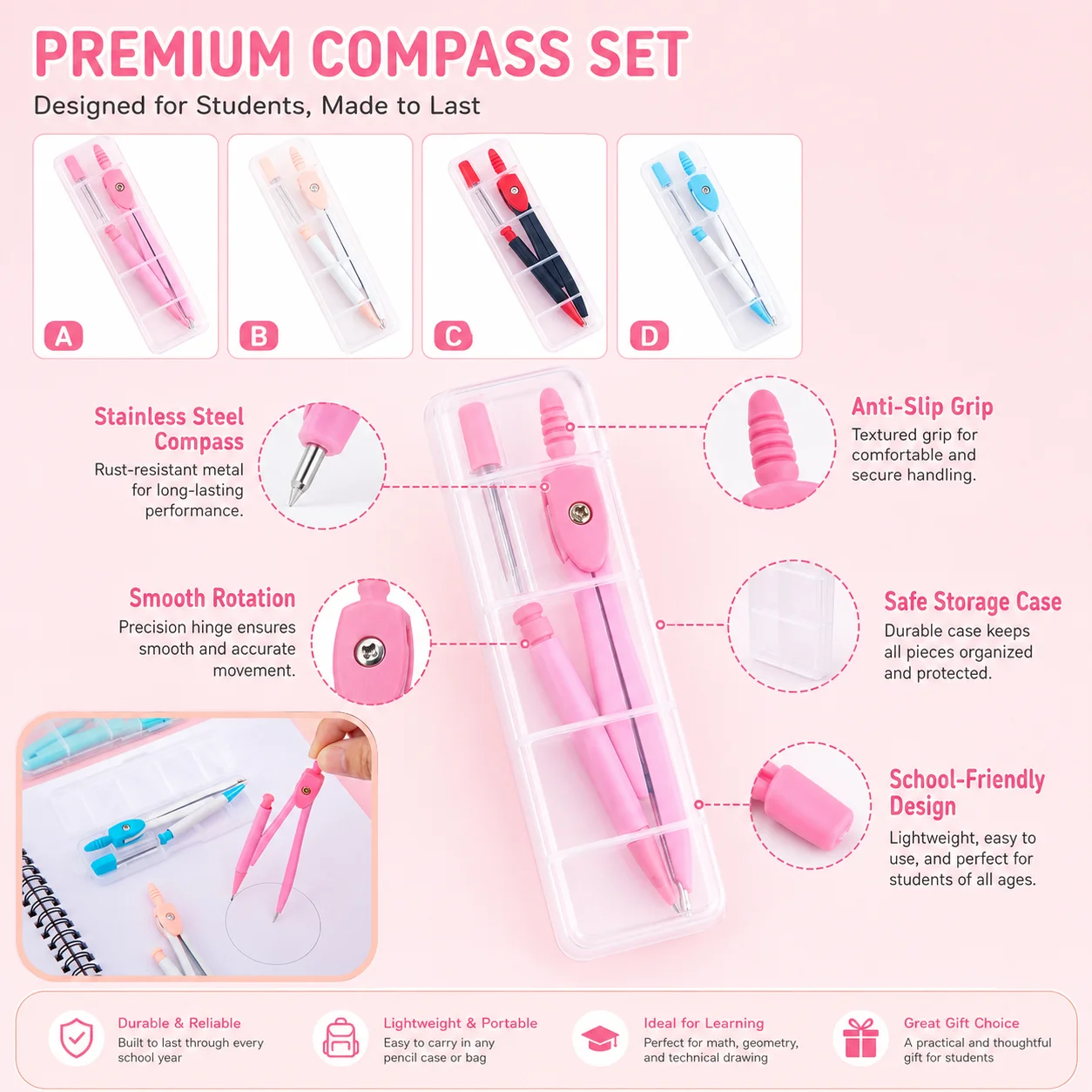 Set Kompas Baja Tahan Karat, P - Math Geometry Set With Compass ulasan dan harga