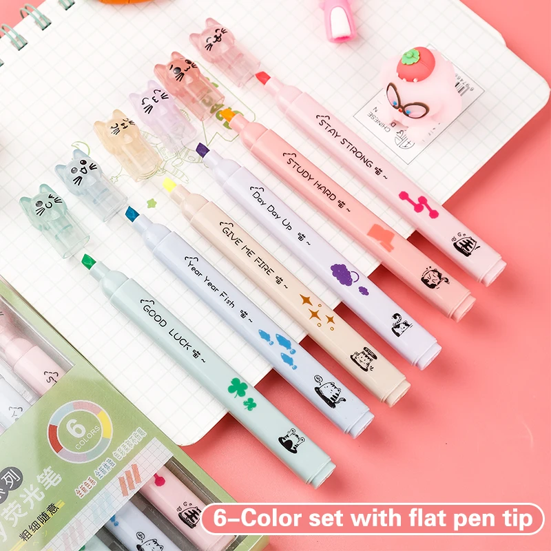 6 buah/bungkus Kawaii Cakar Ku - Pastel Highlighter Set Double Ended ulasan dan harga