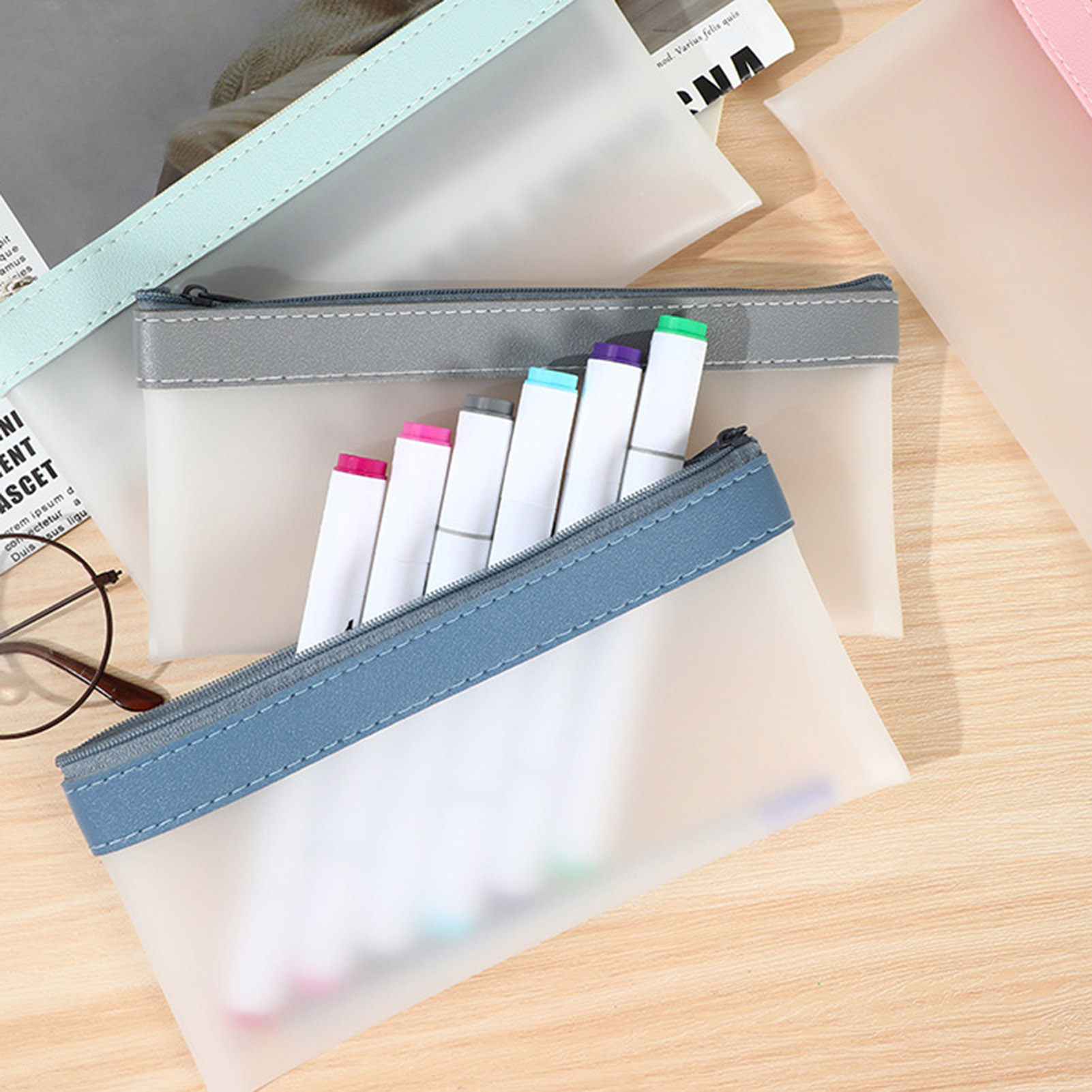 Tempat pensil buram transparan - Aesthetic Large Pencil Case Pouch ulasan dan harga