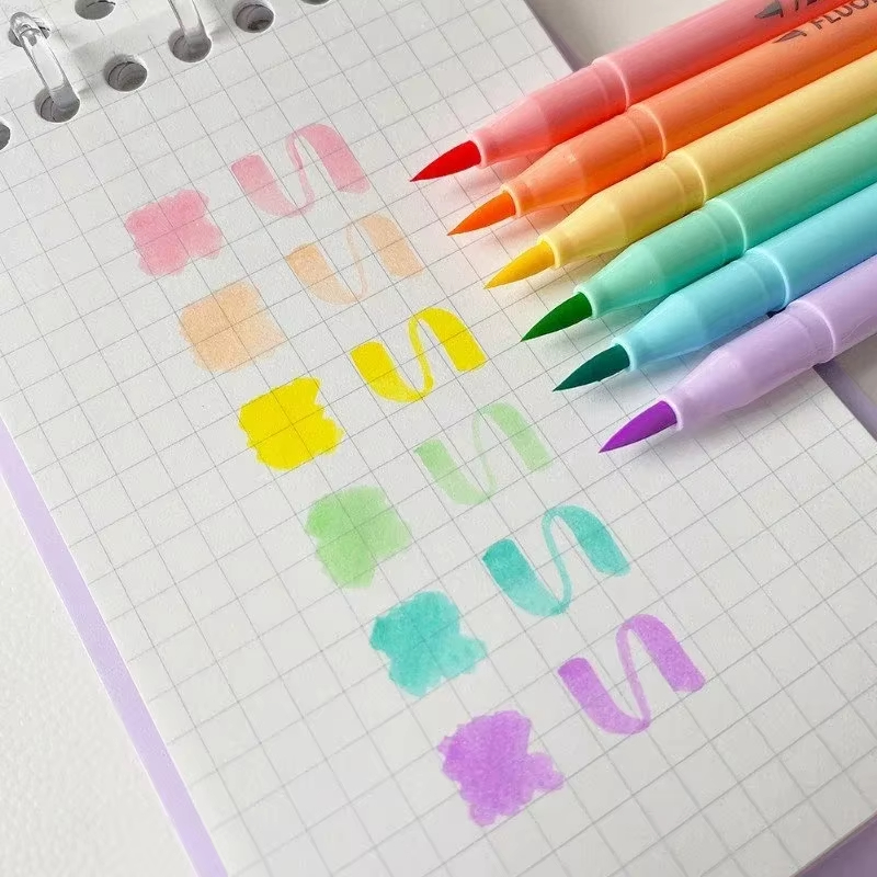 Set Pena Fluoresensi Kuas Lemb - Pastel Highlighter Set Double Ended ulasan dan harga