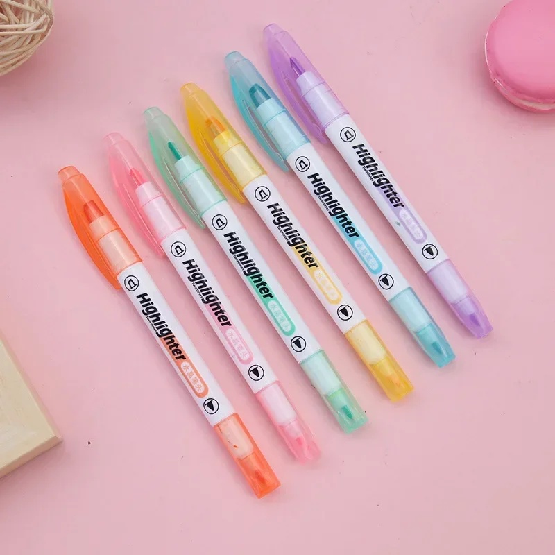 6 Warna/Set Pulpen Highlighter - Pastel Highlighter Set Double Ended ulasan dan harga