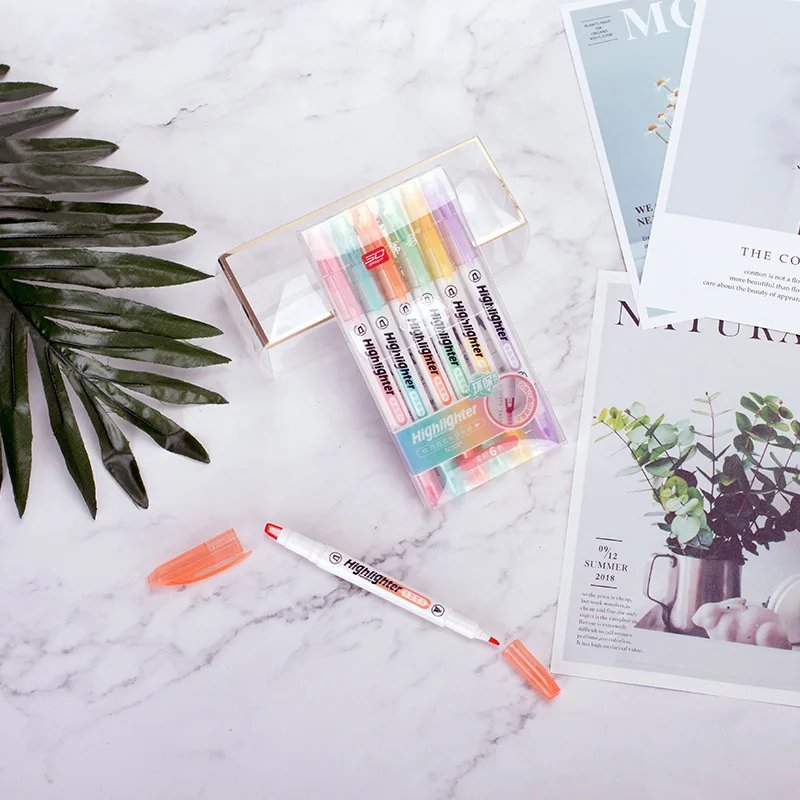 6 warna/Set pena Highlighter u - Pastel Highlighter Set Double Ended ulasan dan harga