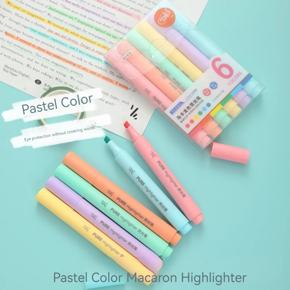 6Pcs/set Pena Highlighter Warn - Pastel Highlighter Set Double Ended ulasan dan harga